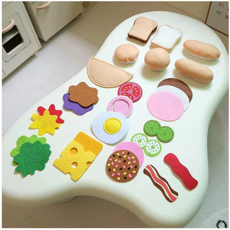 Kids Toys Kitchen Set - Felt Food Burger Sandwich Set 28/10PCS