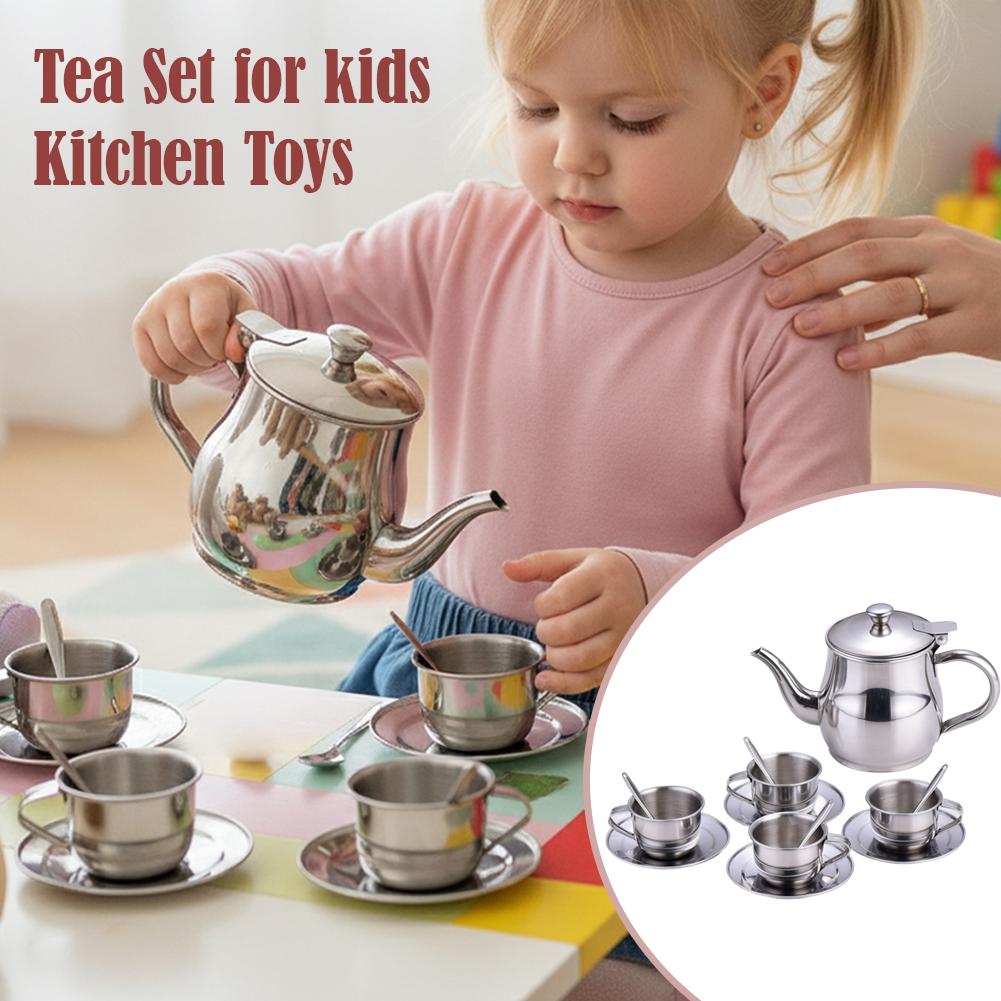 Kids Toys Kitchen Set - Kids Stainless Steel Tea Set Pretend